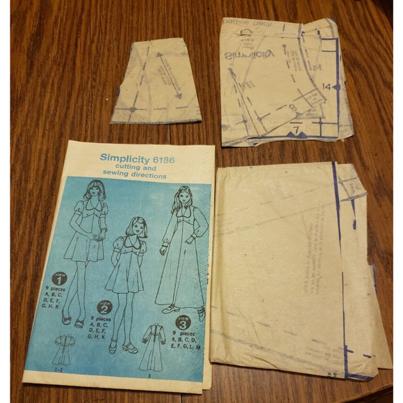 Dress High Waist V Neck Collar Girls Size 8 Simplicity 6186 Sewing Pattern - Picture 6 of 7